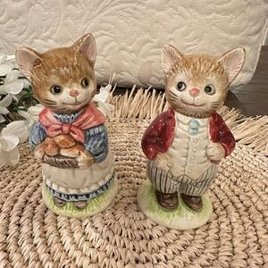 Otagiri‎ Japan Mr. & Mrs. Whiskers Country Cat Salt & Pepper Shakers - Vintage